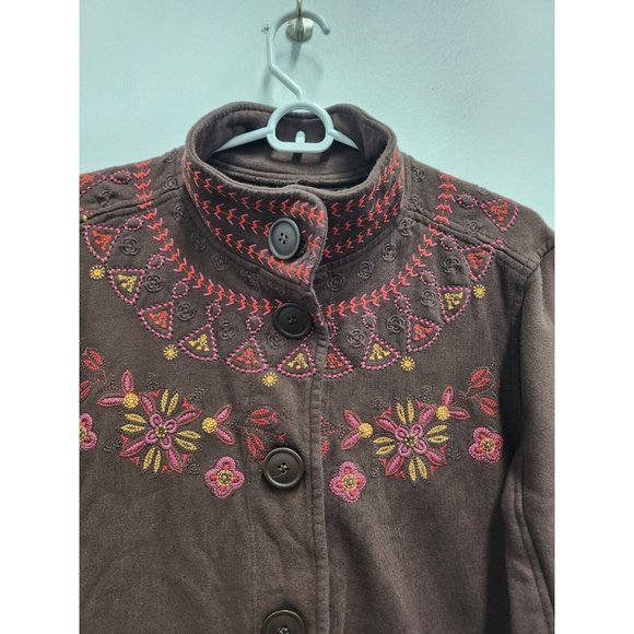 Johnny Was Womens BOHO Embroidered Jacket Size Medium Brown Cotton Button Front - Picture 2 of 9